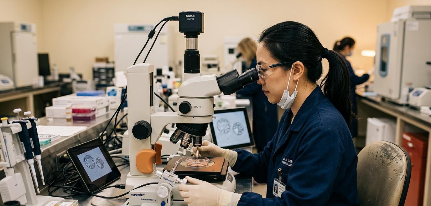 ICSI procedure - injecting single sperm into egg